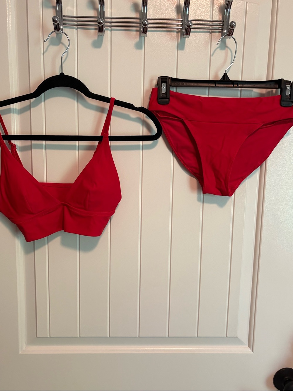 Aerie Solid Red Longline Triangle Bikini Top & Mid Rise Bottom Set Small